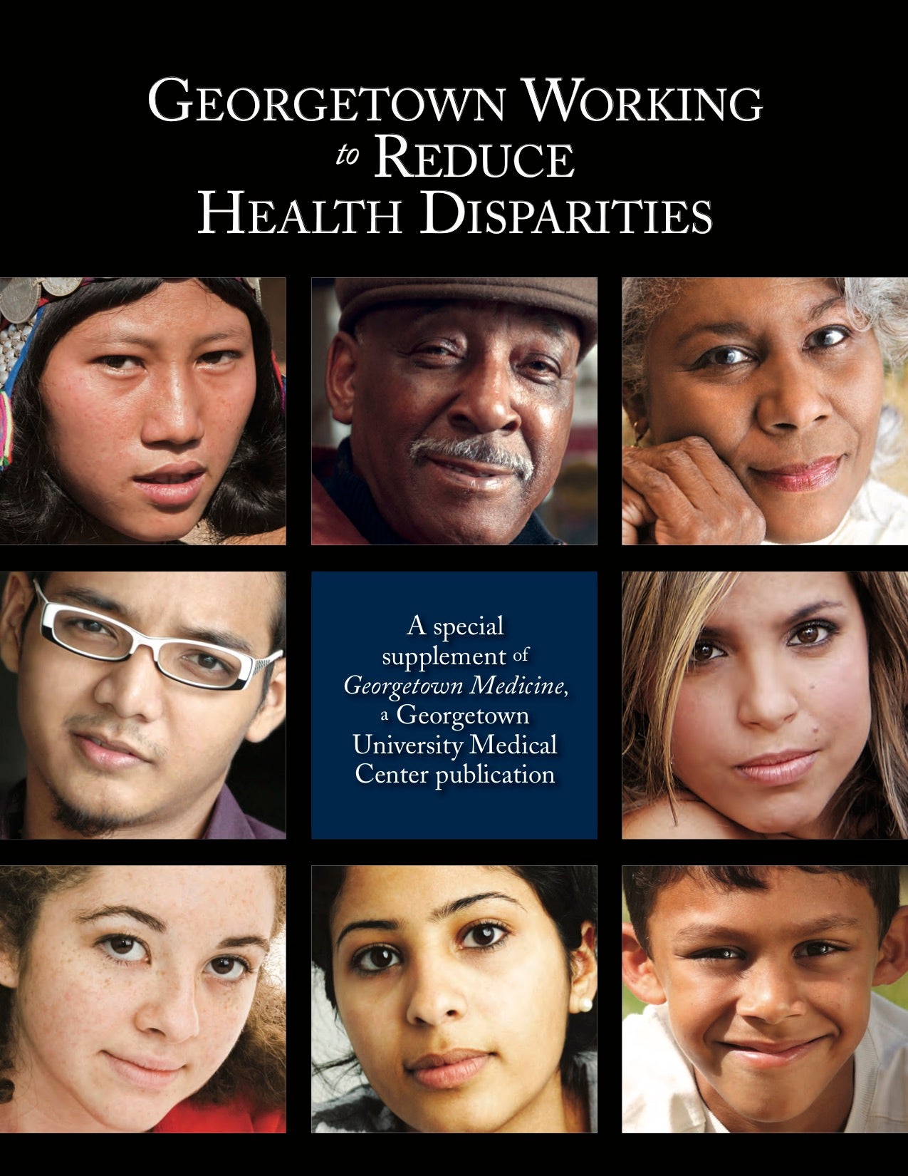 Cover from GUMC Magazine supplement "Working to Reduce Health Disparities"